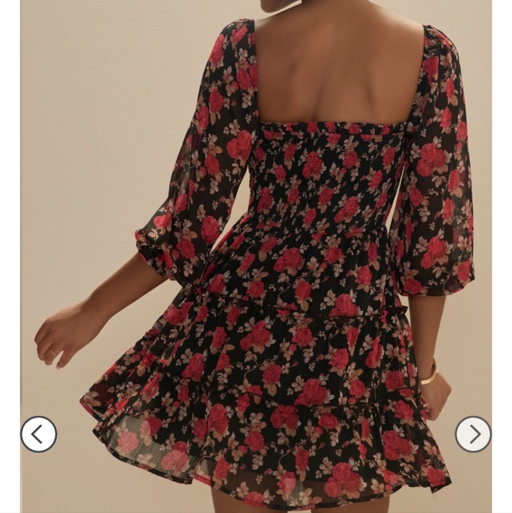 Francesca's Collections Red and Green Puff Sleeve Sundress